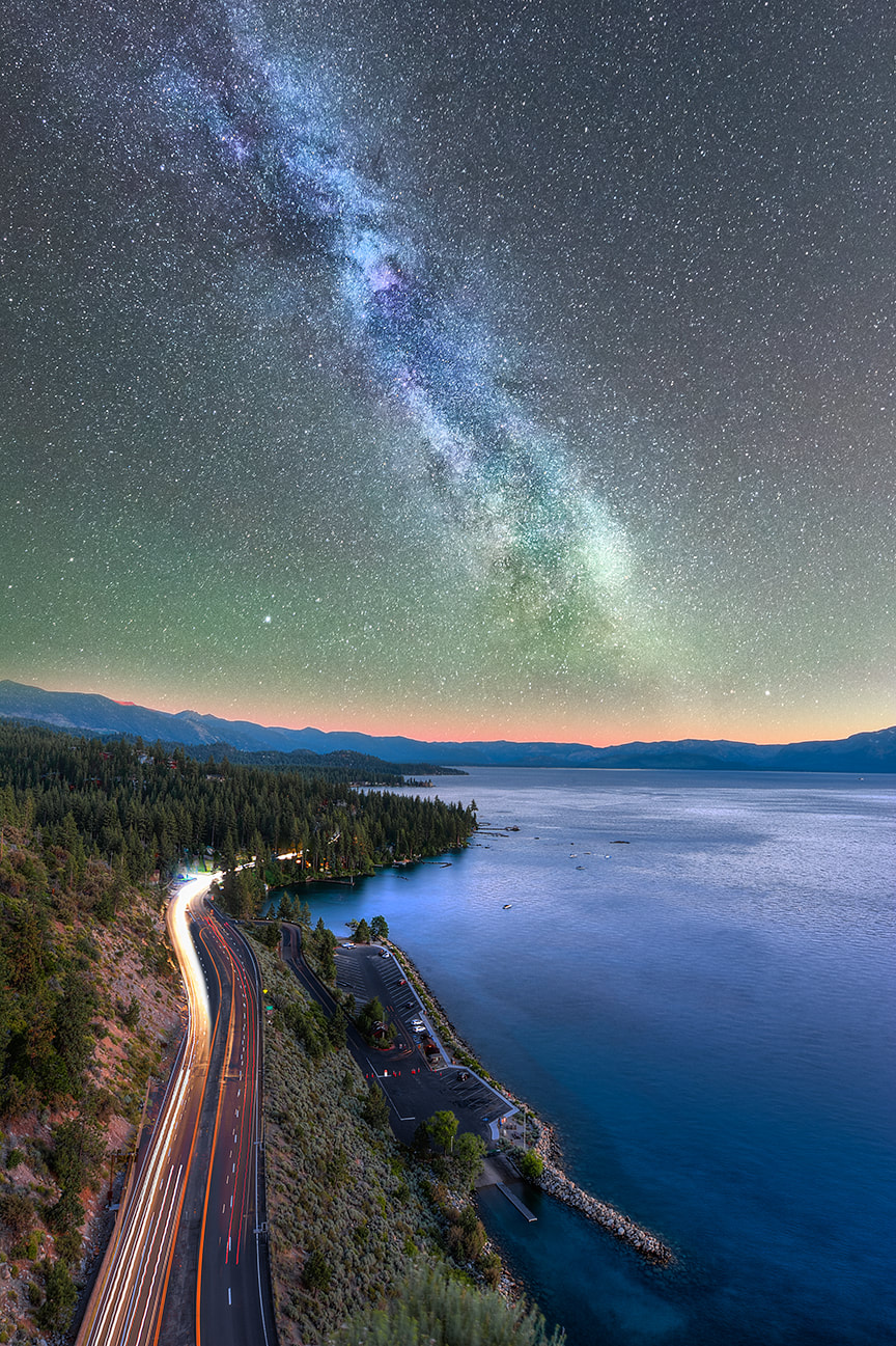 Astrophotography stars at Cave Rock, Nevada. South Lake Tahoe, North Lake Tahoe, Milky Way, California 